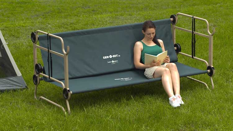 Disc-o-bed Adult Camping Bunk Bed Cot - Camping bunk bed turns into a sofa during the day