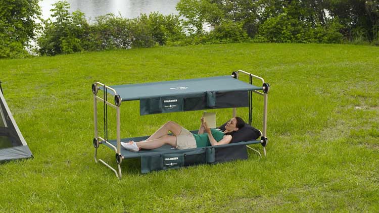 Disc-o-bed Adult Camping Bunk Bed Cot - Camping bunk bed turns into a sofa during the day