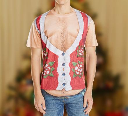 Fat Hairy Guy In Ugly Christmas Sweater Graphic T-Shirt