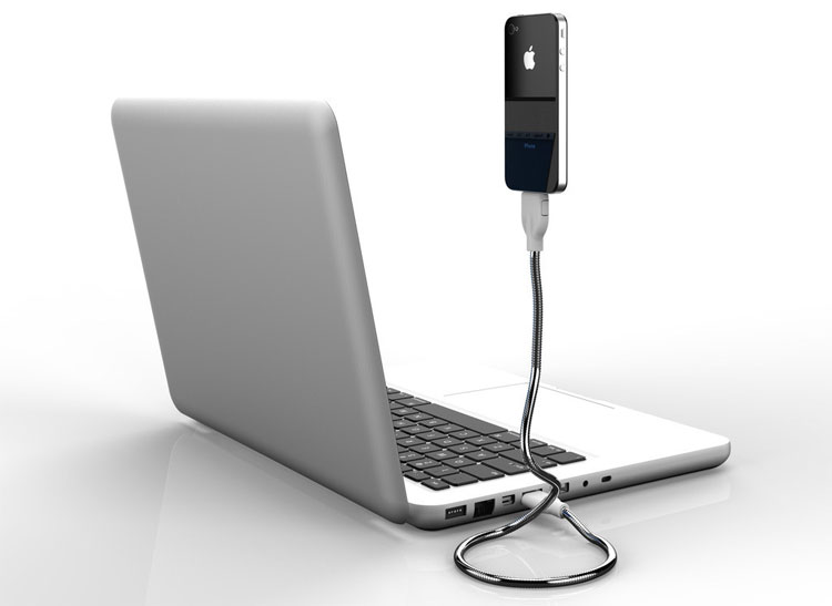 Flexible iPhone Stand and Charger - Rugged Stainless steel charging cable doubles as a phone mount