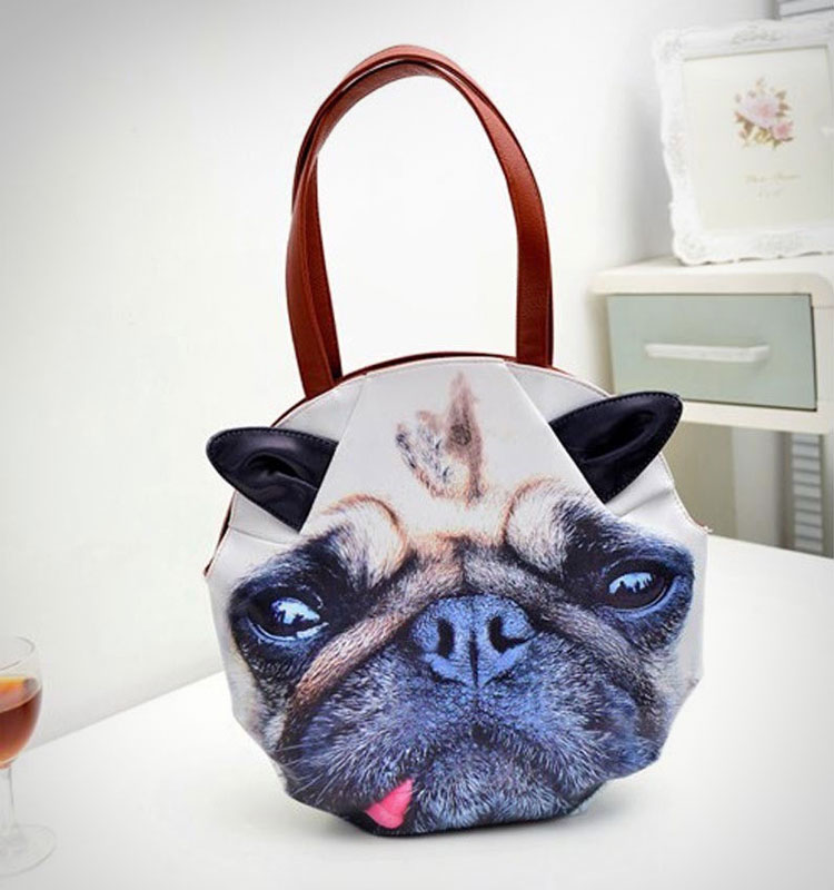 Giant Pug Dog Face Messenger Bag Purse - Giant Pug Dog Face Tote Bag