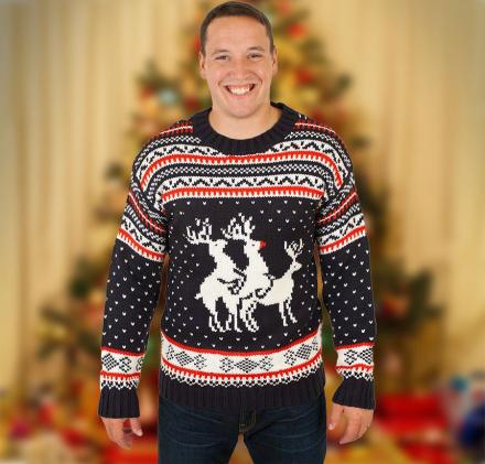 Humping Reindeer Threesome Ugly Christmas Sweater