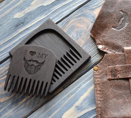 ‘I Love My Beard’ – Wooden Beard Comb With Leather Case