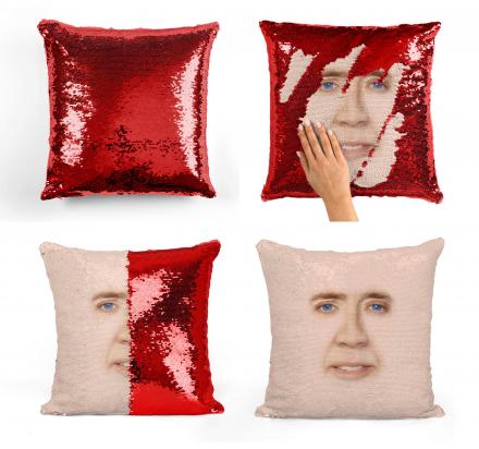 Nicolas Cage Sequin Pillow Reveals Nicolas Cage’s Face