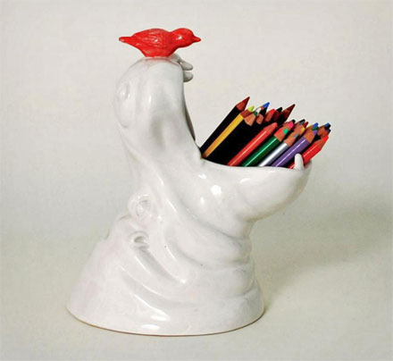 Porcelain Hippo Pencil Holder