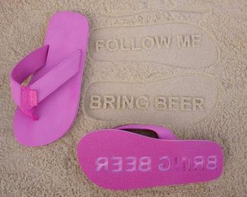Follow Me Bring Beer Sand Imprint Sandals