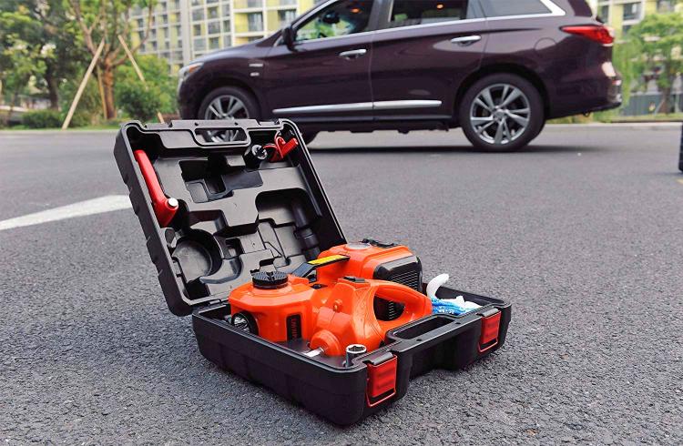 3-in-1 electric car jack, impact wrench, tire inflator, flashlight - Multipurpose emergency car jack gadget