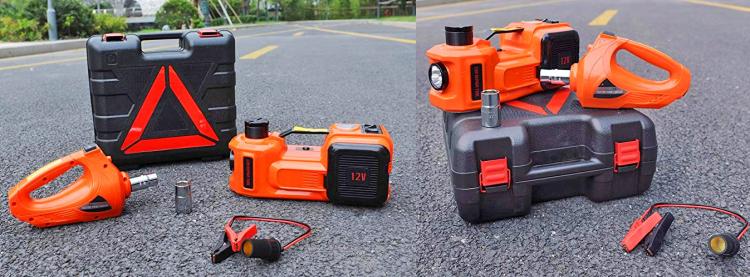 3-in-1 electric car jack, impact wrench, tire inflator, flashlight - Multipurpose emergency car jack gadget