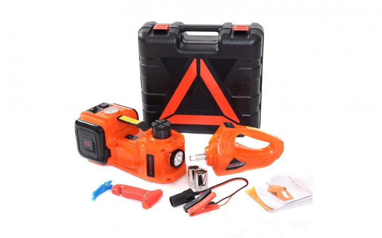 3-in-1 electric car jack, impact wrench, tire inflator, flashlight - Multipurpose emergency car jack gadget