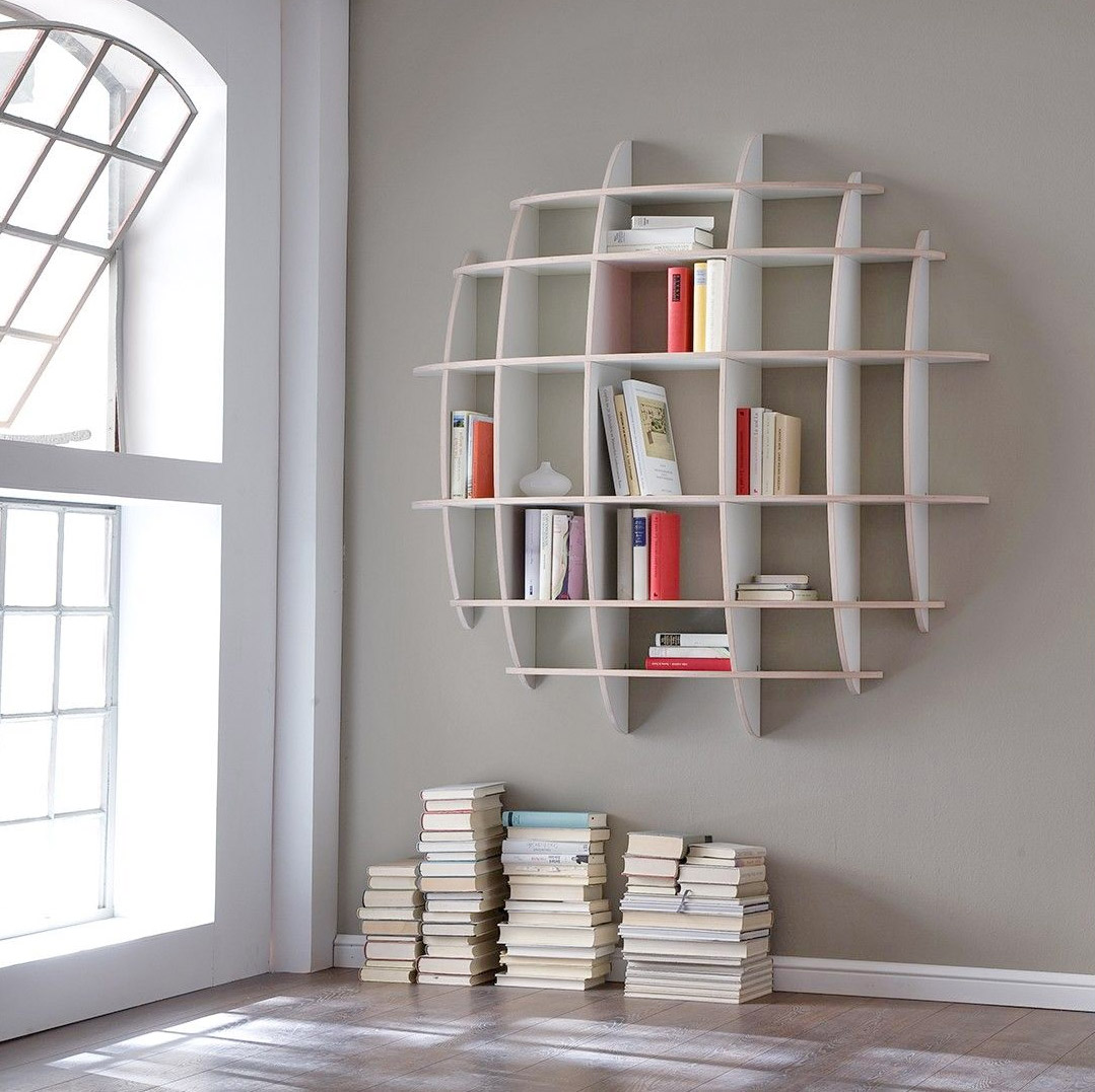 3D Sphere Bookshelf Looks Like It's Sinking Into Your Wall - Curved Circular Wooden Bookshelf