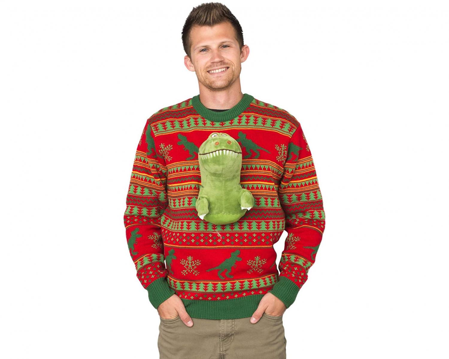 3D T-Rex Dinosaur Ugly Christmas Sweater