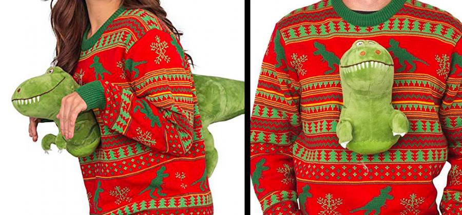 3D T-Rex Dinosaur Ugly Christmas Sweater