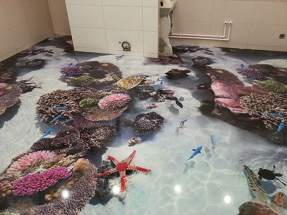 3D Epoxy Floors That Will Turn Your Room Into a Beach - illusion 3d flooring