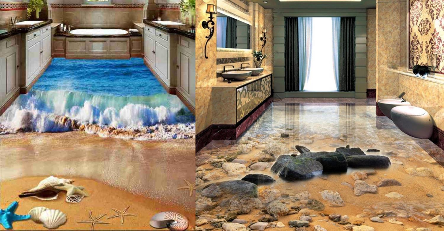 3D Epoxy Floors That Will Turn Your Room Into a Beach - illusion 3d flooring