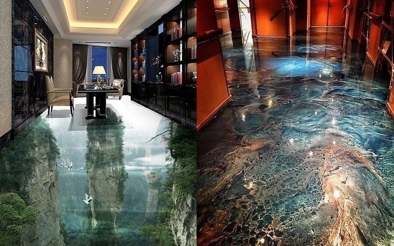 3D Epoxy Floors That Will Turn Your Room Into a Beach - illusion 3d flooring