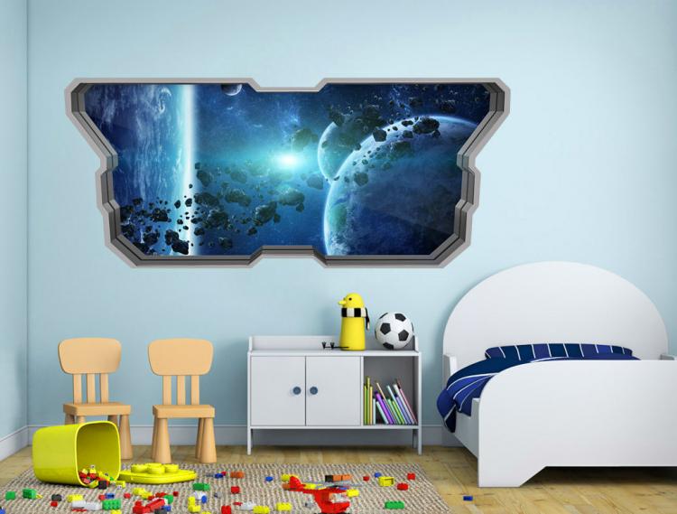 3D Wall Sticker Decals - 3D Wallpaper - 3D Space Planets Wall Sticker - Coming through wall decal