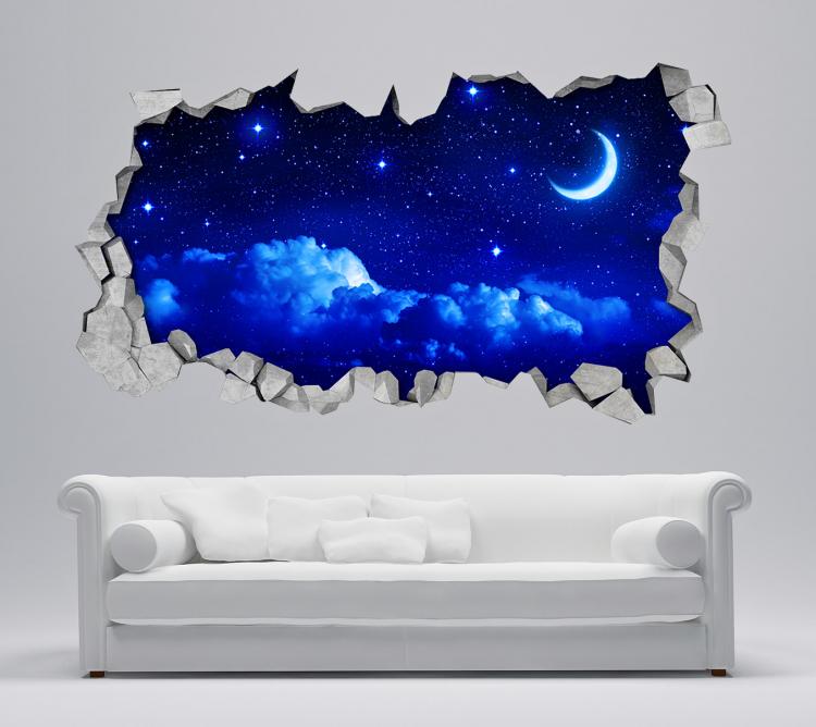 3D Wall Sticker Decals - 3D Wallpaper - 3D Night Sky Wall Sticker - Coming through wall decal