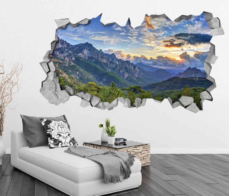 3D Wall Sticker Decals - 3D Wallpaper - 3D Mountain View Wall Sticker - Coming through wall decal