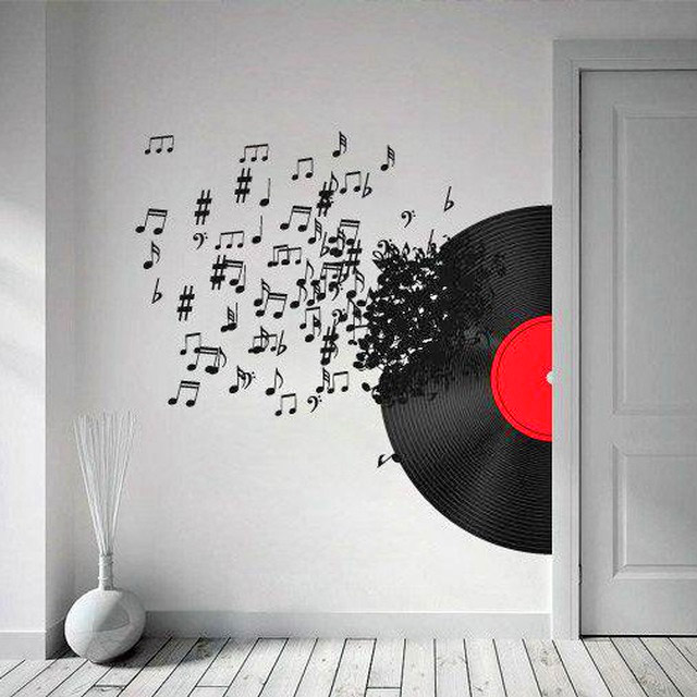 3D Wall Sticker Decals - 3D Wallpaper - 3D Blowing Music Notes Wall Sticker - Coming through wall decal