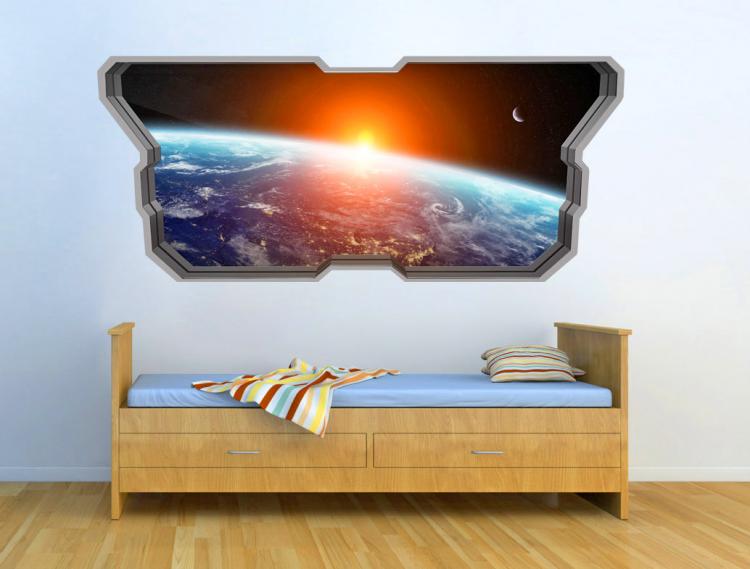 3D Wall Sticker Decals - 3D Wallpaper - 3D Space Earth View Wall Sticker - Coming through wall decal