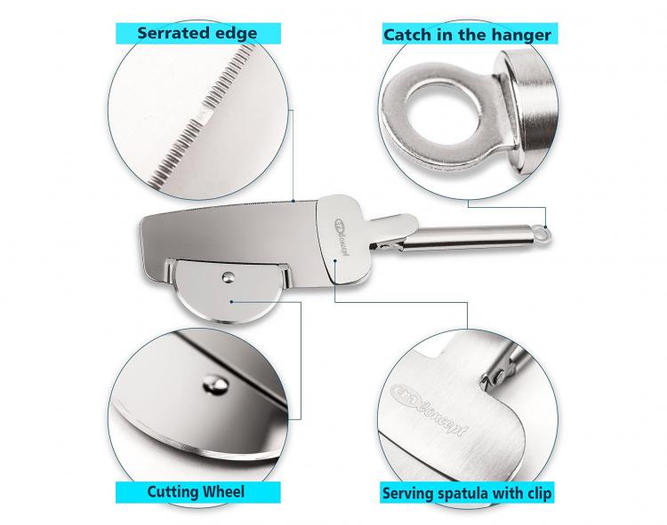 4-in-1 Pizza Cutter Doubles as a Pizza Serving Spatula - Multi-purpose pizza slicer