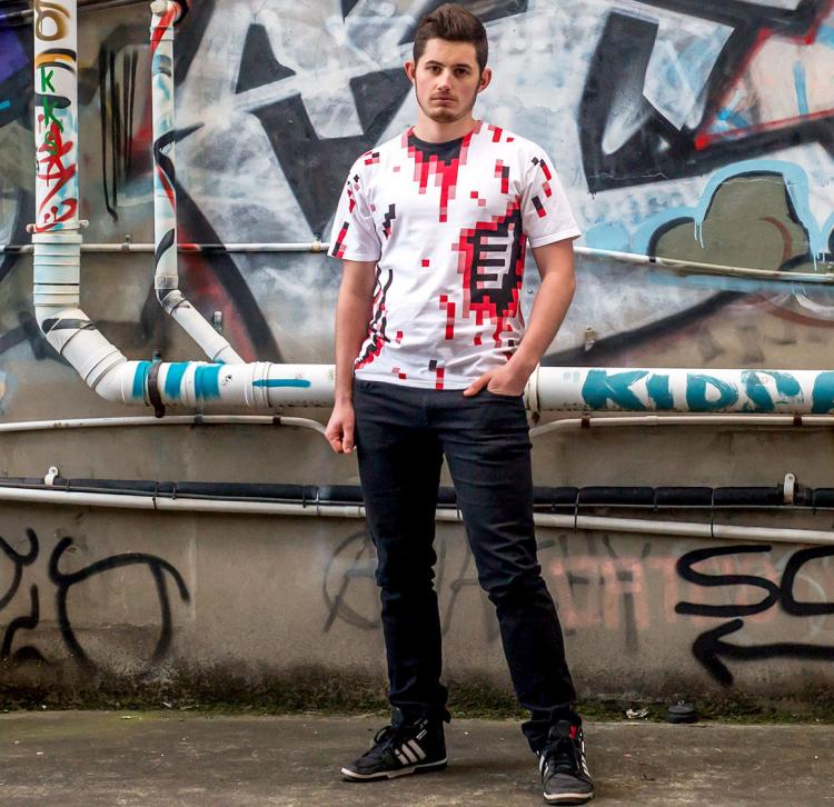 8-bit Pixelated Bloody Zombie T-Shirt