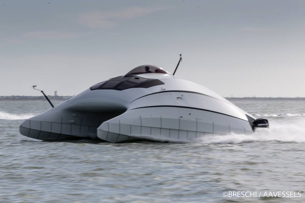 Advanced Aerodynamic Vessels A2V Super-fast Catamaran yacht vessel - Evil villain boat