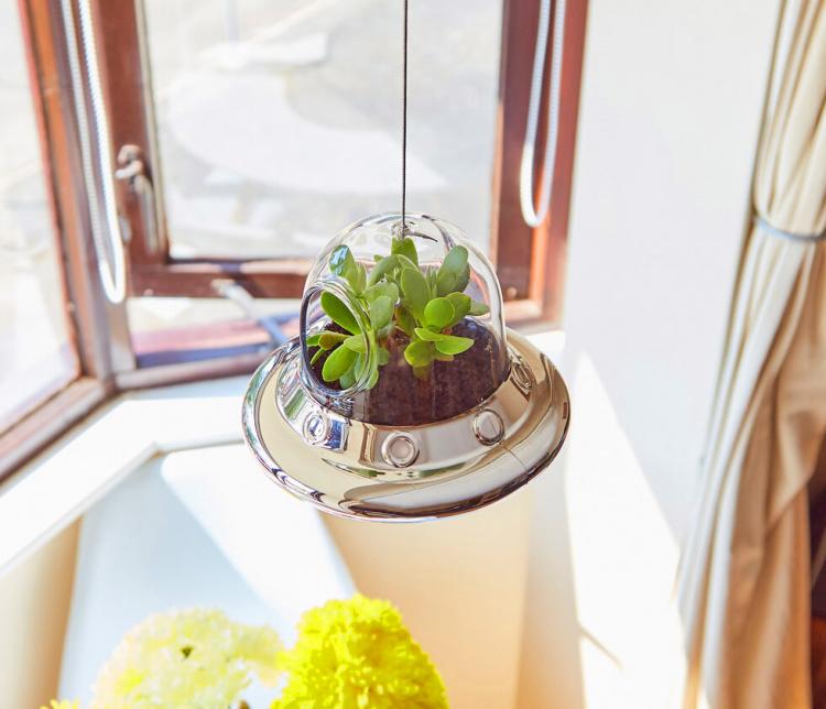 Alien Invasion Flying Saucer Hanging Air Plant Holder - UFO alien ship succulent planter
