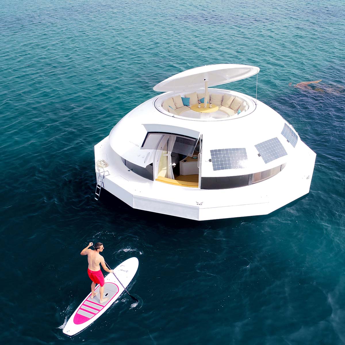 Anthenea Solar Powered Luxury Floating Hotel Suite - UFO-shaped saucer boat home