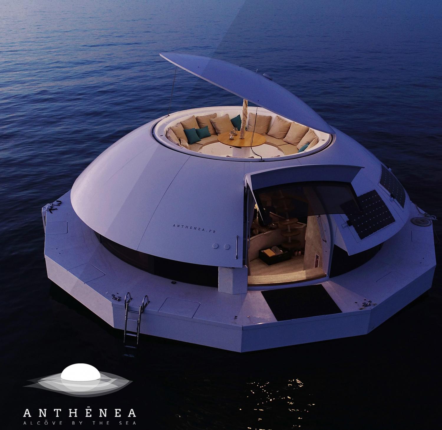 Anthenea Solar Powered Luxury Floating Hotel Suite - UFO-shaped saucer boat home
