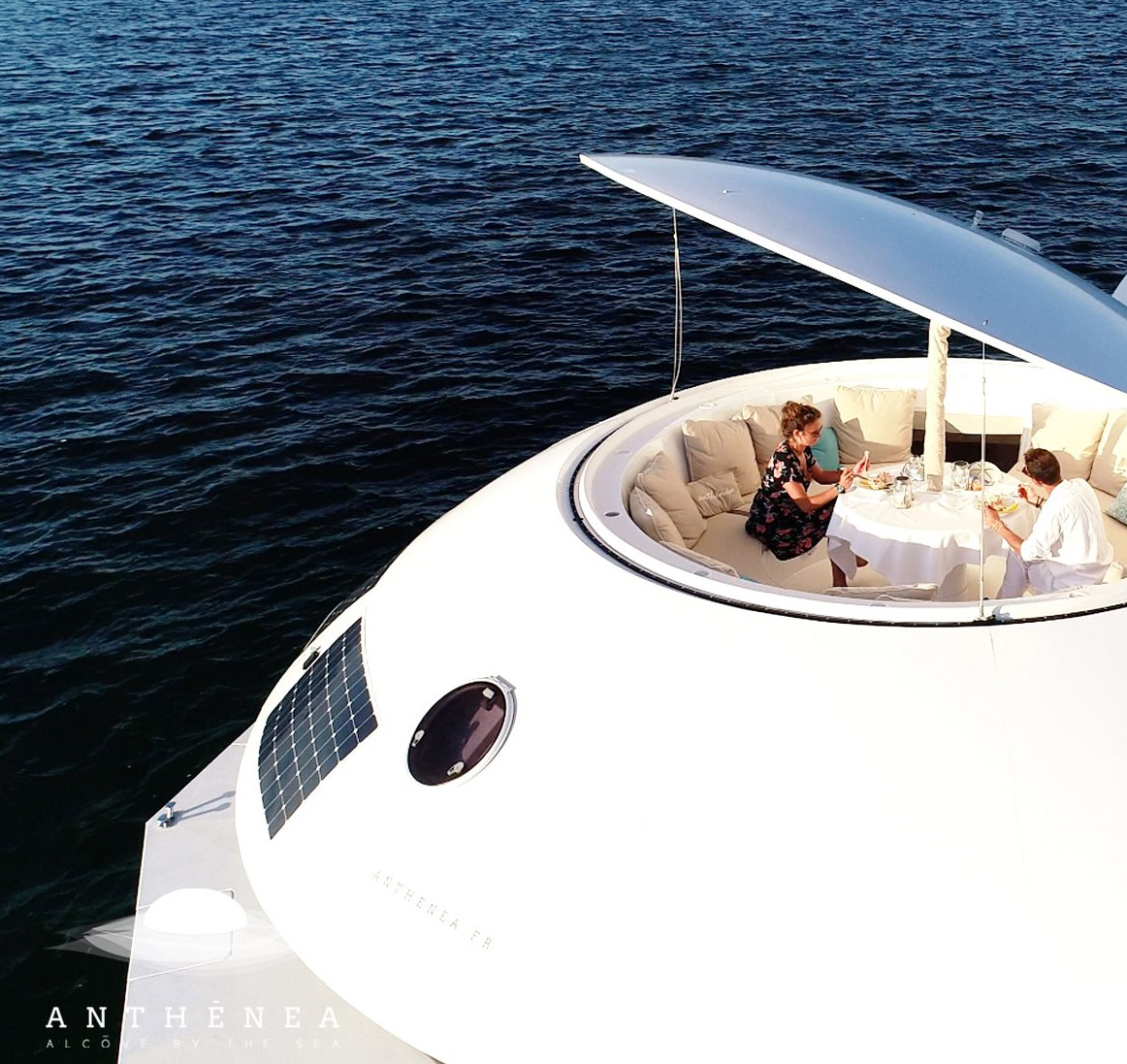 Anthenea Solar Powered Luxury Floating Hotel Suite - UFO-shaped saucer boat home