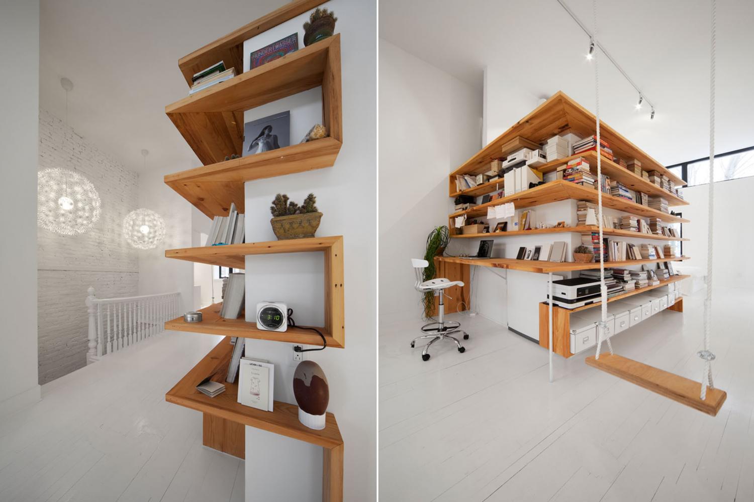 Around the corner shelves design ideas - Wrap-around corner shelving and bookcases