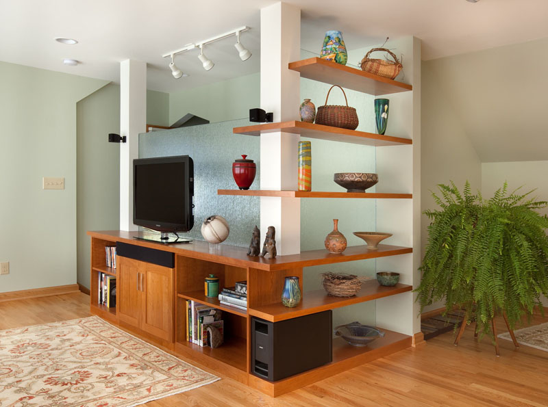 Around the corner shelves design ideas - Wrap-around corner shelving and bookcases