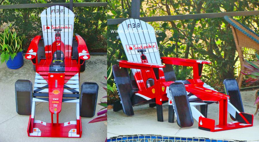 Custom Adirondack chairs made into classic cars and trucks made by artist Phil Curren