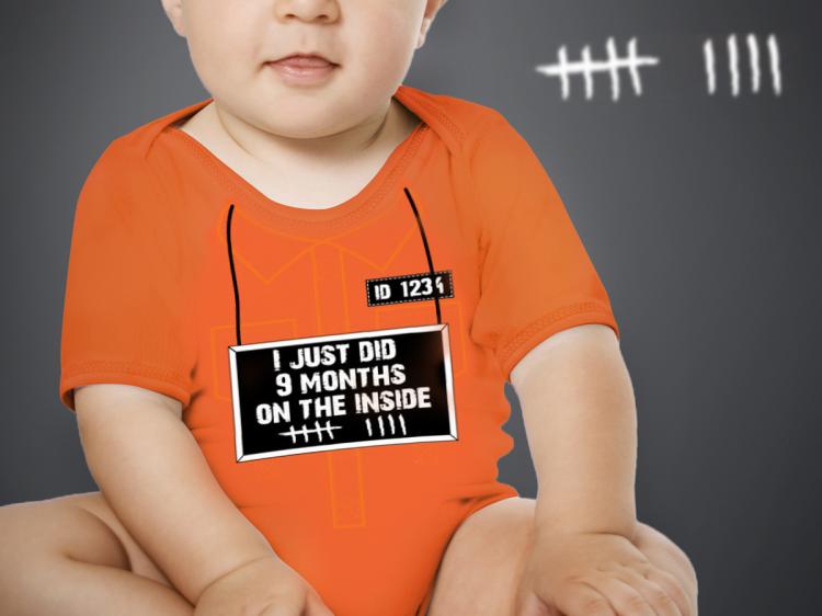 9 Months On The Inside Baby Onesie Halloween Costume - 9 months of hard time baby onesie costume