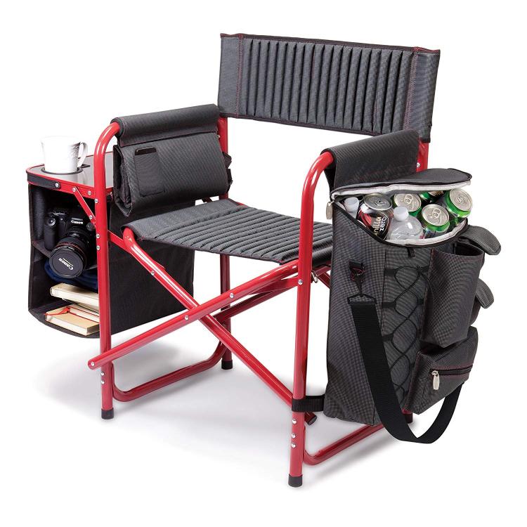 Backpack Chair With Cooler And Side Table - Folding chair backpack with integrated shelves, cooler, and table