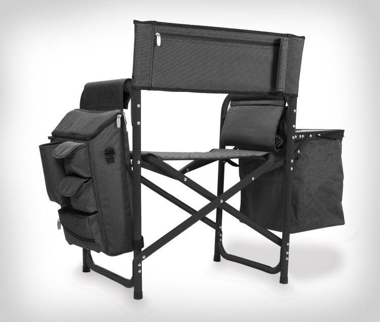 Backpack Chair With Cooler And Side Table - Folding chair backpack with integrated shelves, cooler, and table