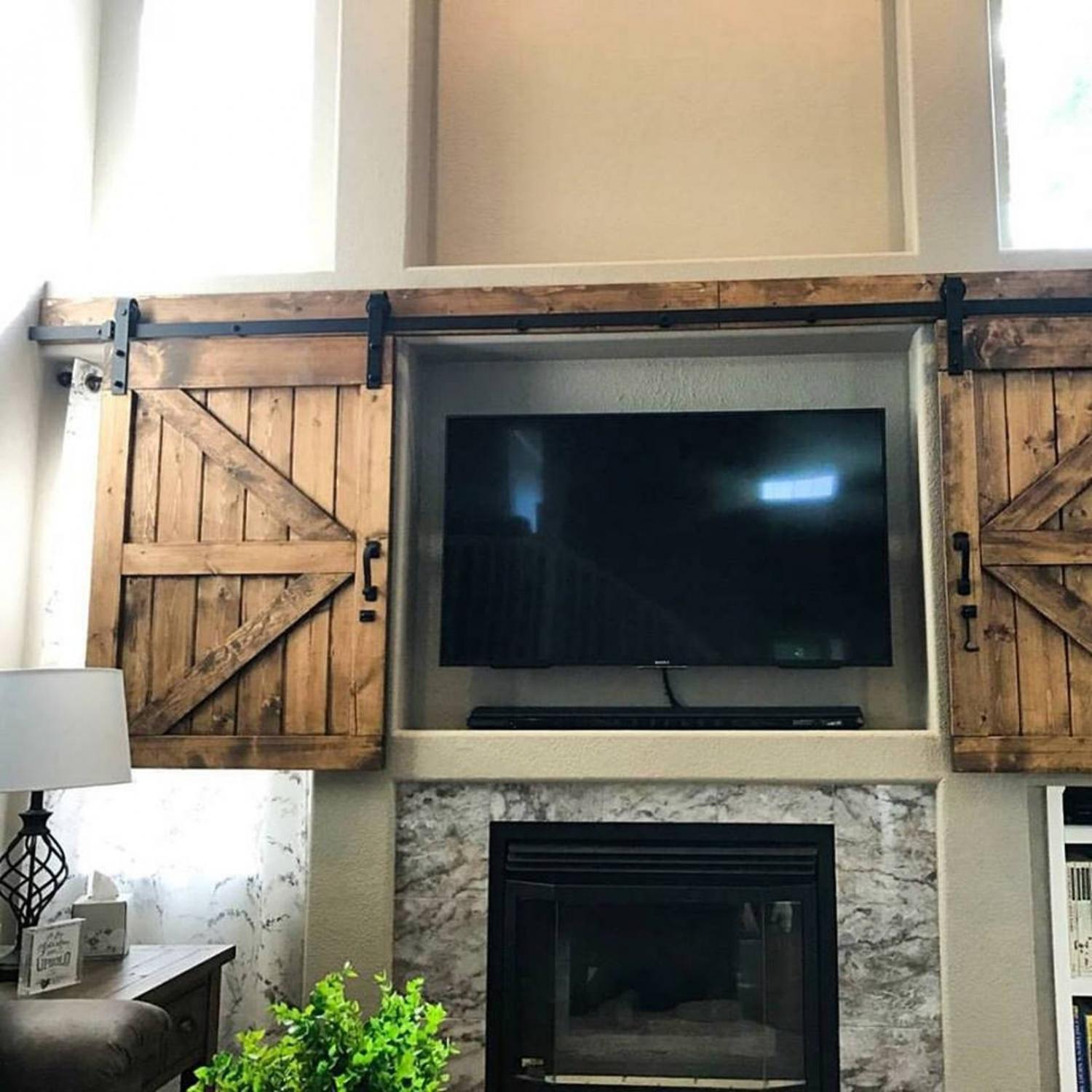 Barn Door Entertainment Center - Barn Door tv cover hider rustic farmhouse barn door design