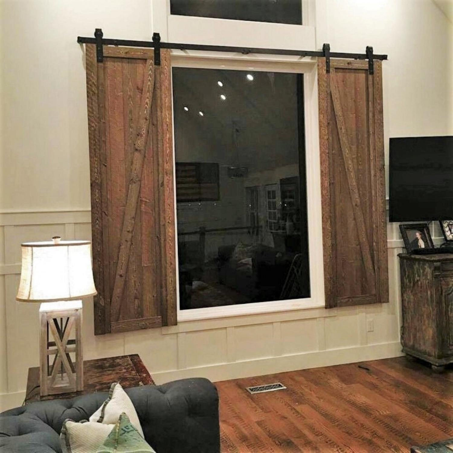Barn Door Shutters - Barn Door window curtains rustic farmhouse barn door design