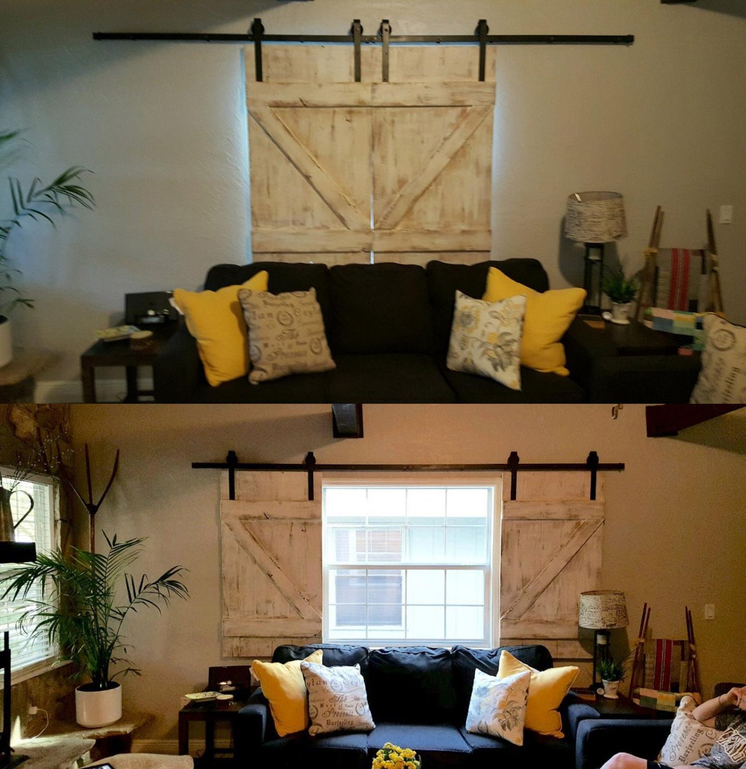 Barn Door Shutters - Barn Door window curtains rustic farmhouse barn door design