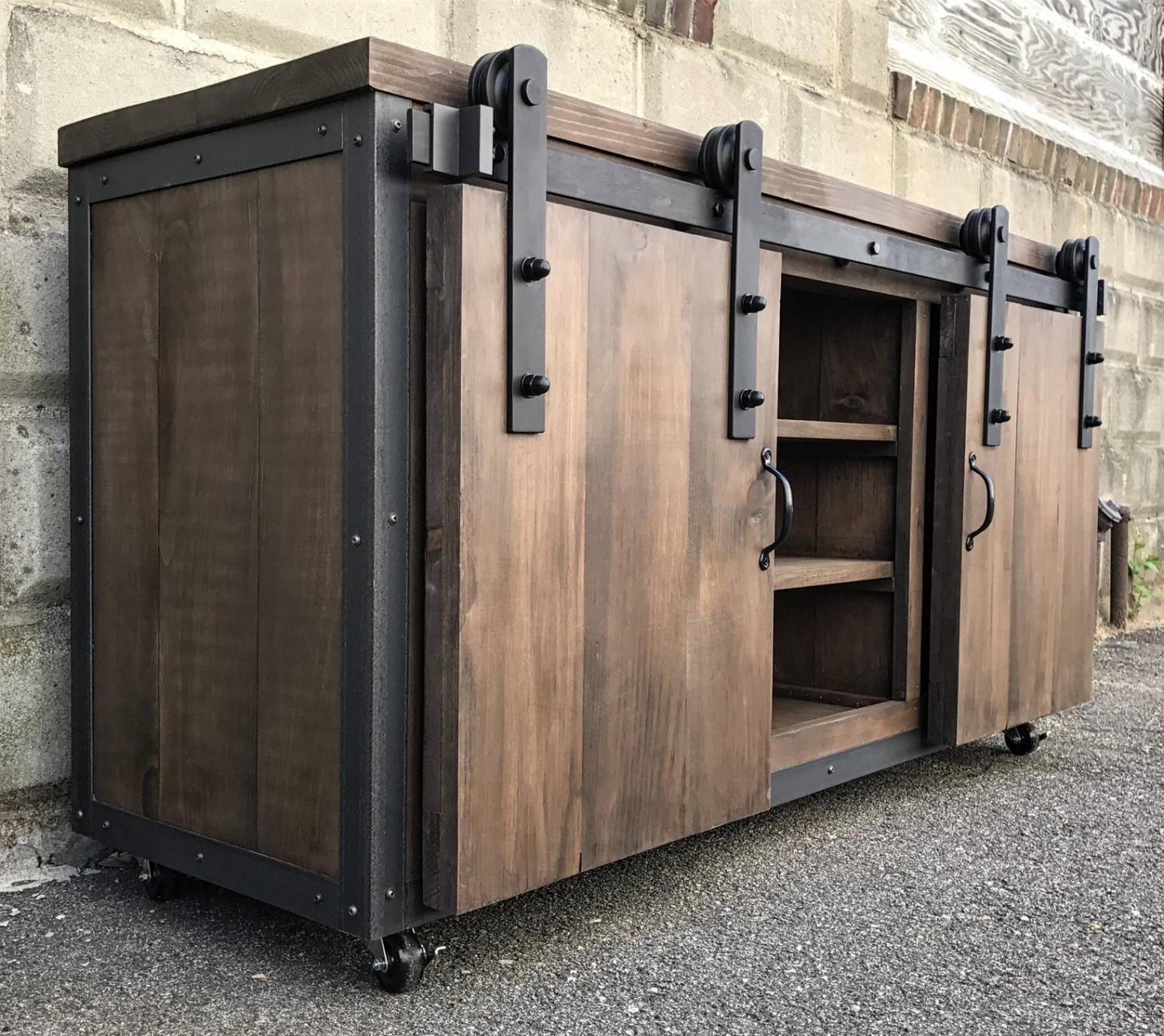 Barn Door Entertainment Center - Barn Door tv cover hider rustic farmhouse barn door design