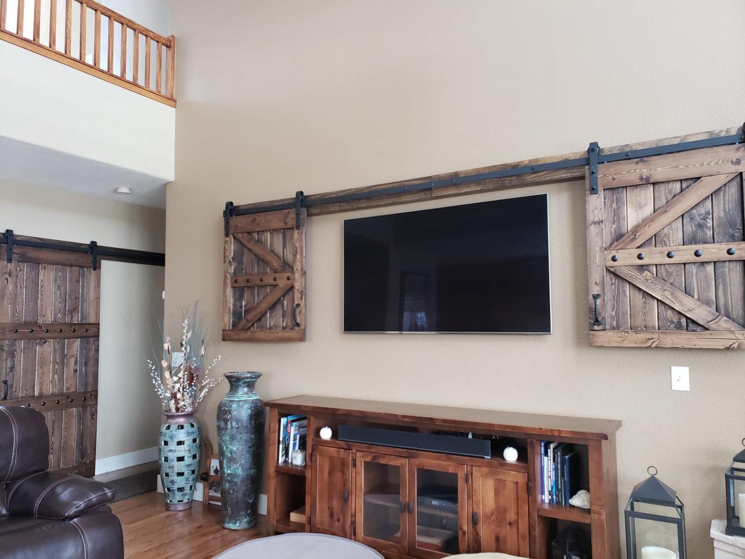 Barn Door Entertainment Center - Barn Door tv cover hider rustic farmhouse barn door design