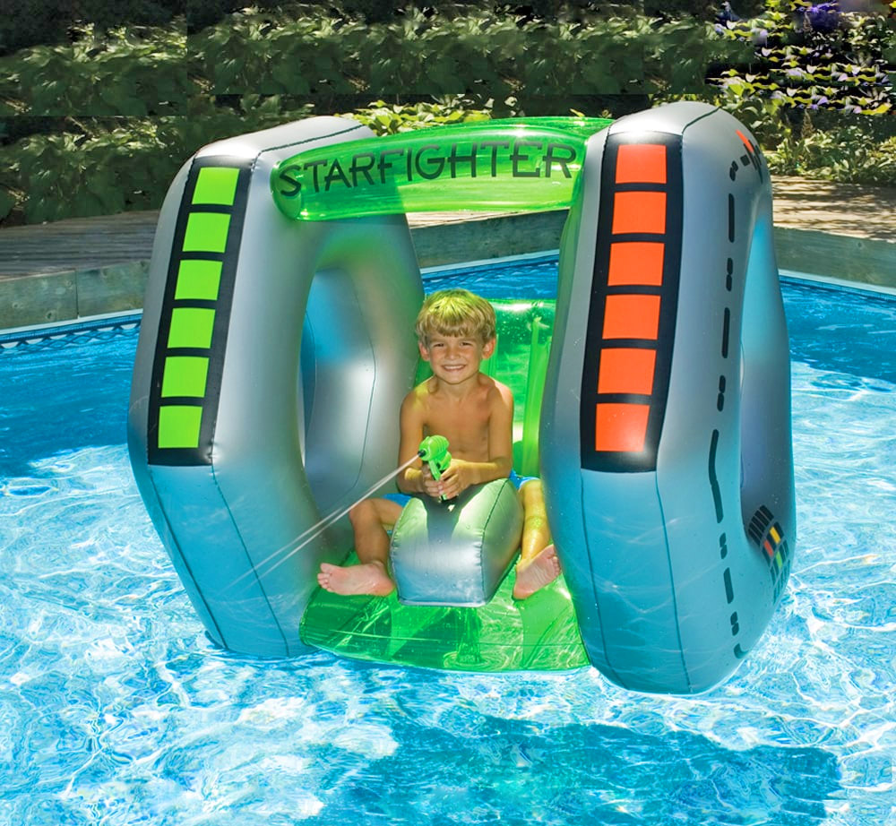Inflatable pool float with integrated squirt guns - Pool toy with built-in water blaster