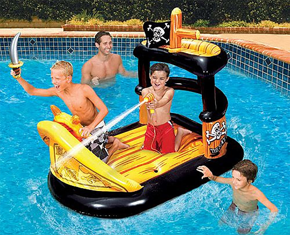 Inflatable pool float with integrated squirt guns - Pool toy with built-in water blaster