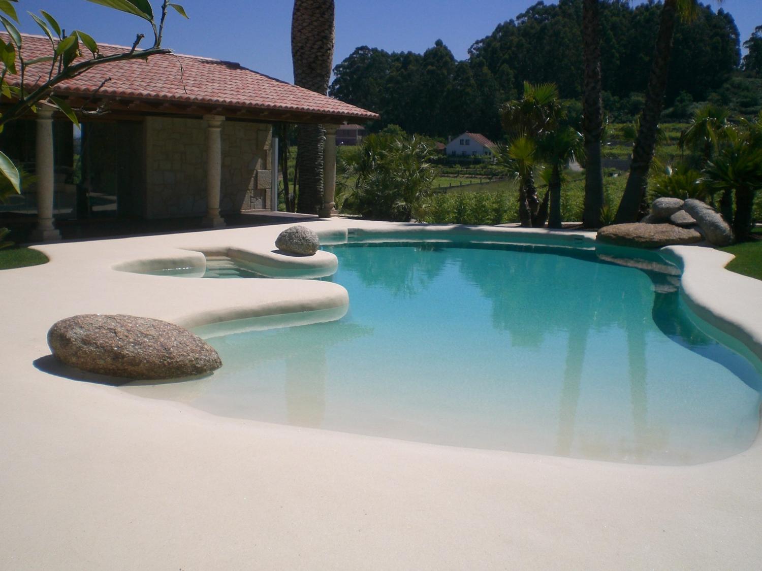 Beach entry walk in pools made from real sand