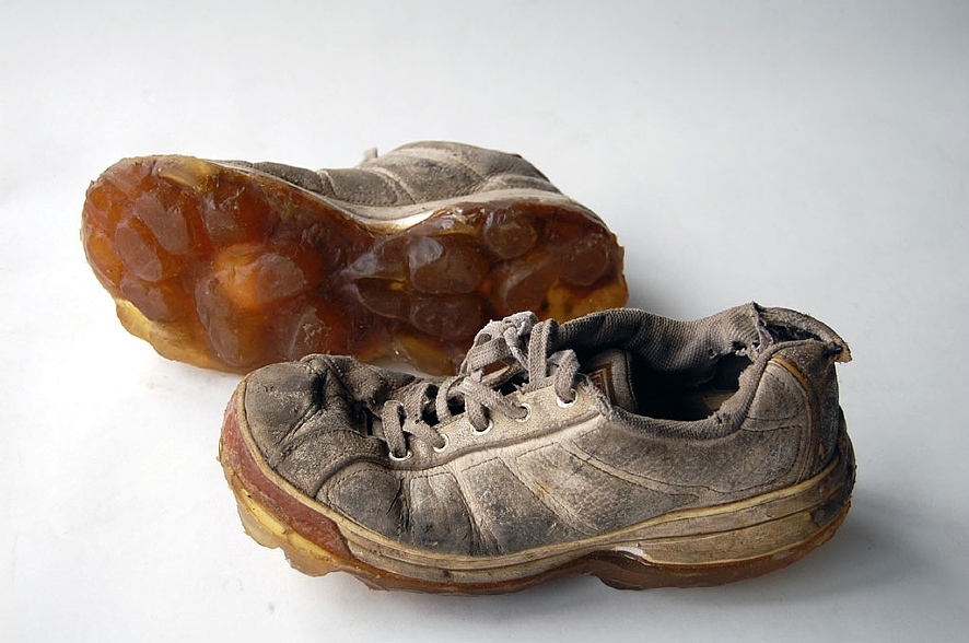 Animal footprint shoes leave behind deer and bear tracks in snow
