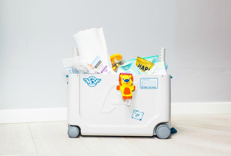 BedBox Rideable Child Luggage - Kids Carry-on acts as plane seat bed