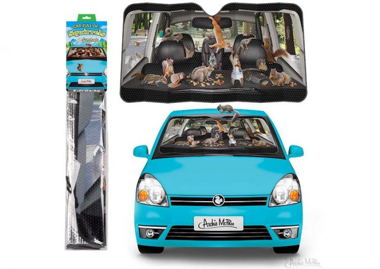 Squirrels In Car Funny Windshield Sunshade - Squirrels car sun shade