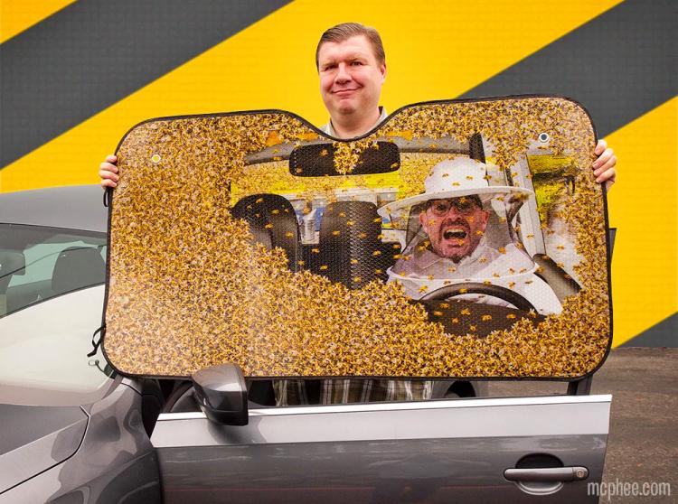 Bees In Car Funny Windshield Sunshade - Bee attack car sun shade