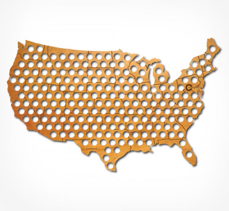 United States Beer Cap Maps - State Shaped wooden beer cap maps for collecting beer caps